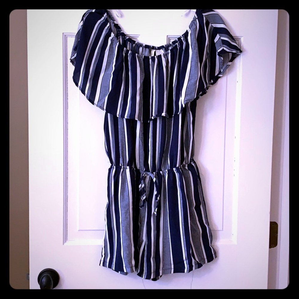 Blue and white strip romper, Size Medium